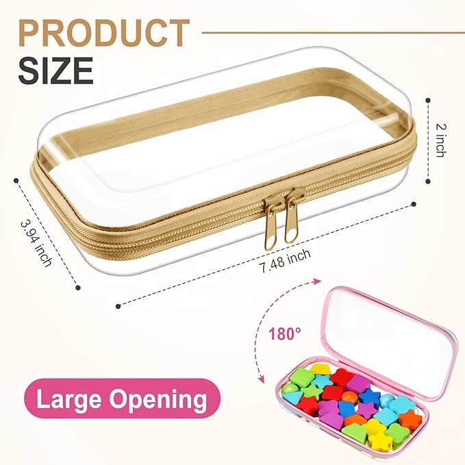 Hoolerry 4 Pcs Hard Clear Zipper Case Makeup Bags Plastic Zipper Pouch Transparent Storage Box Containers for Cosmetics, Snacks, Building Blocks, Puzzles(Clear,7.5 x 3.9 x 2 in,Soft Colors)