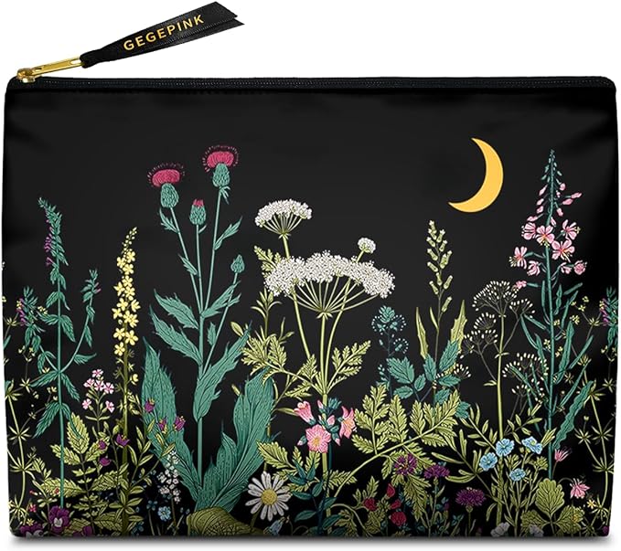 GEGEPINK Cute Makeup Bag for Purse Waterproof Cosmetic Bags for Women Funny Smooth Zipper Travel Toiletry Pouch 10X8 Inches-Wildflowers Makeup pouch