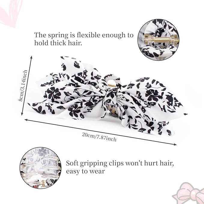Hadutrek Bow Claw Hair Clips 3PCS Big Hair Bows for Women Butterfly Styling Large Hair Clips for Thin Thick Curly Hair for Girls Hair Accessories for Teen Gifts for Valentine's Day