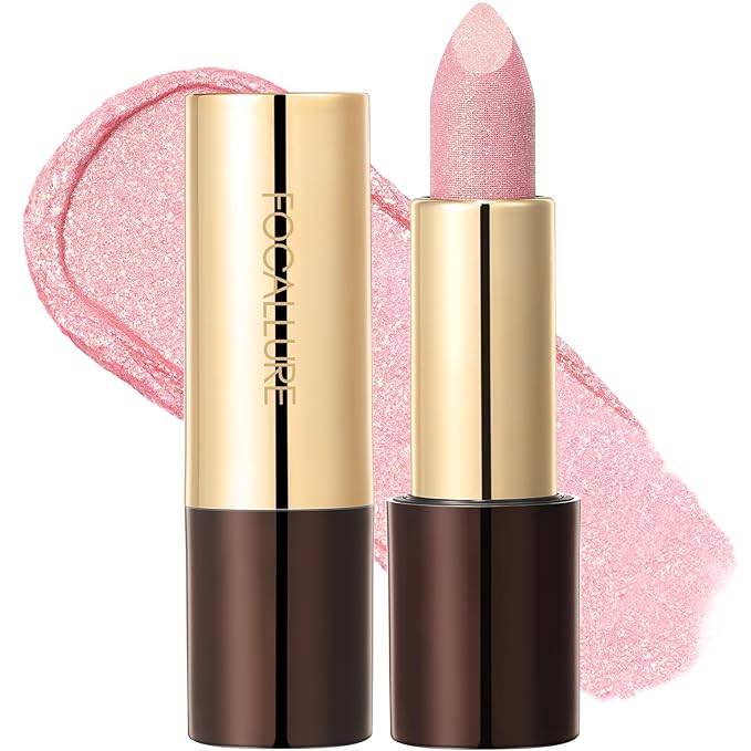 FOCALLURE Pink Glitter Lipstick for Women - Long-Lasting, Moisturizing, High Impact Shimmer Lip Color, SOUR SUGAR