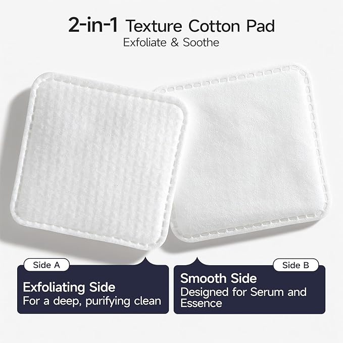 ECOLOOK Cotton Pads for Face，Triple-Layer Textured Exfoliating & Ultra-Soft Reinforced Edges,Lint-Free & No Tear， Triple-Laye Facial pad，Gentle for All Skin Types | Pair with Toner
