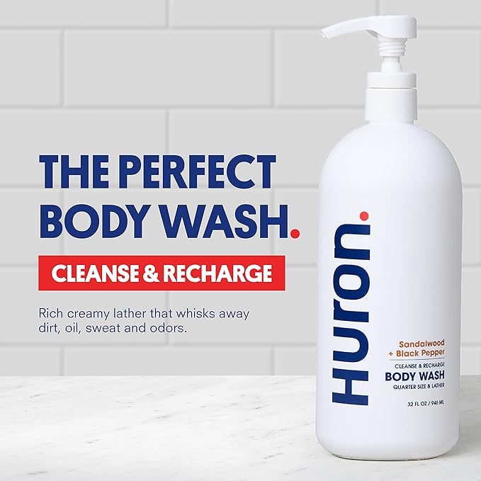 Huron Body Wash: Sandalwood + Amber Scent, Non-Toxic & Hydrating; 30.3oz