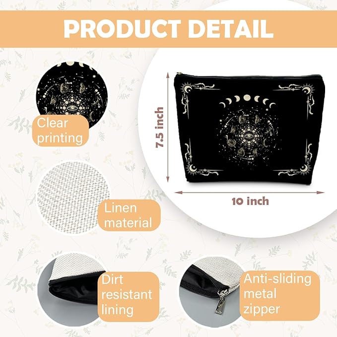RYYCDOI Boho Celestial Moon Phase Makeup Bag - Witchy, Halloweencosmetic Bag