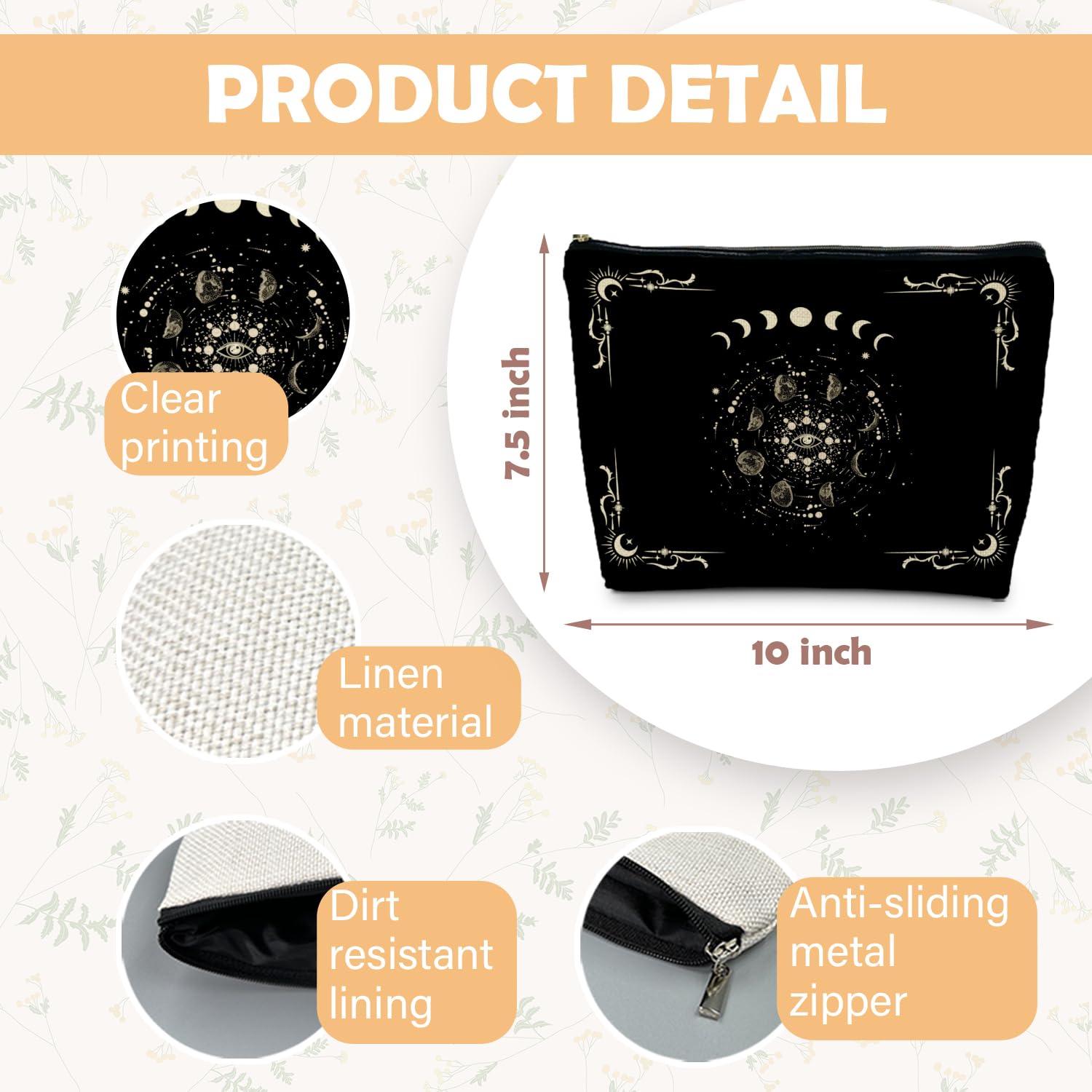 RYYCDOI Boho Celestial Moon Phase Makeup Bag - Witchy, Halloweencosmetic Bag