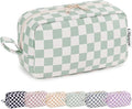 Narwey Checkered Makeup Bag, Travel Cosmetic Bag Organizer, Toiletry Bag Make Up Bags with Comparments for Women and Girls, Gift for Teen Girls (Mint Green Checkerboard, Large)