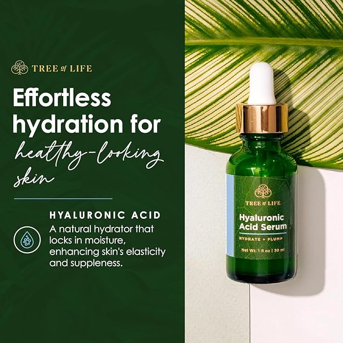 Tree of Life Hyaluronic Acid Serum for Face - Brightening and Hydrating Face Oil for Dark Spots and Fine Lines - Suitable for Sensitive Skin - Dermatologist Tested Skin Care - 2 Fl Oz