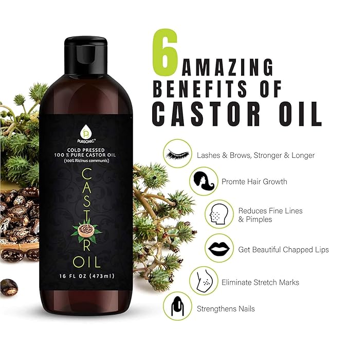 Pursonic 2-Pack Castor Oil (160oz) Cold-Pressed, Hexane-Free Castor Oil-Moisturizing, For Dry Skin, Hair Growth - For Skin, Hair Care, Eyelashes