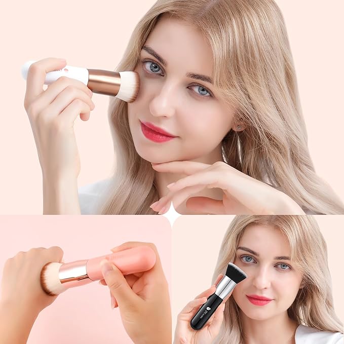 DUcare Large Flat Top Kabuki Foundation Brush 3pcs- Premium Makeup Brush for Liquid, Cream, and Powder - Buffing, Blending, and Face