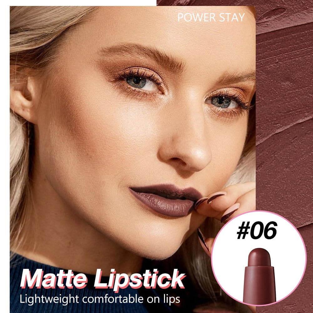 JUAAZIN Maroon Matte Lipstick Lip Liner Pencil Crayon - High Pigment Creamy Formula, Waterproof Long Lasting, Non-Sticklipstick, Ultra Thin Lightweight Velvet Matte Lip Feel for Women 06#