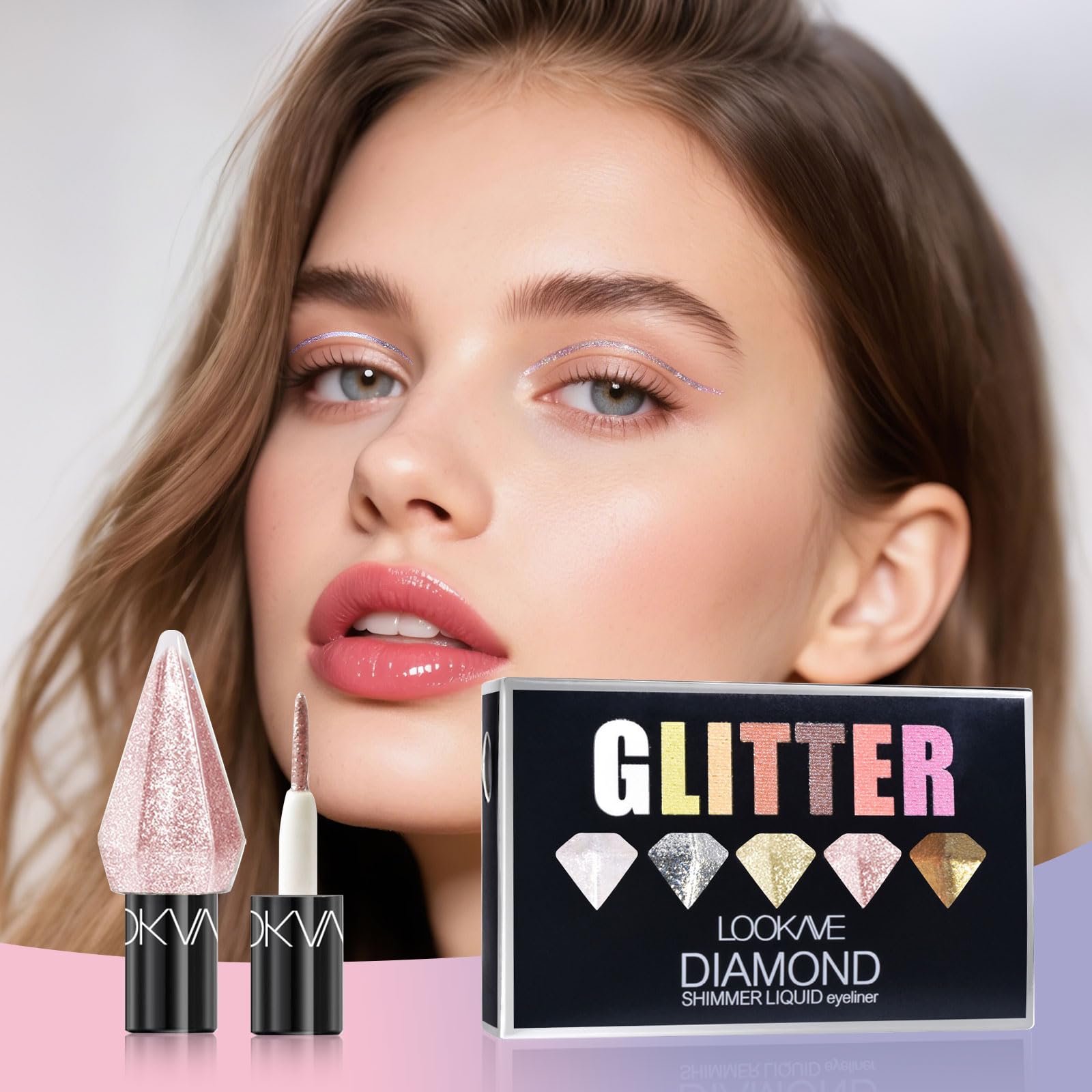 MooGlamor 5 Pcs Liquid Glitter Eyeshadow Set Colorful Eyeliner with Long-Lasting and Waterproof Shinning Eye Shadow Gift for Women Eye Makeup(Diamond A)