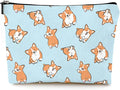 Givotin Cute Makeup Bag for Purse Canvas Waterproof Funny Cosmetic Bags for Women Zipper Travel Toiletry Pouch-Corgi Makeup Bags