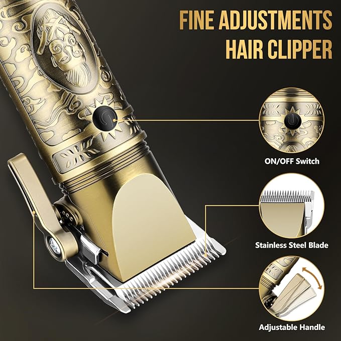 Bomxin Professional Hair Clippers for Men,Cordless Barber Clippers and Trimmers Set,Beard Trimmer for Men，Electric Razor Foil Shavers for Ear, Face, Nose, Barber Kit with LCD Display (Bronze)
