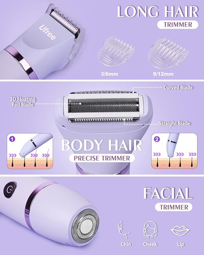 Ufree 3-in-1 Bikini Trimmer Electric Razors for Women, Body Hair Trimmer