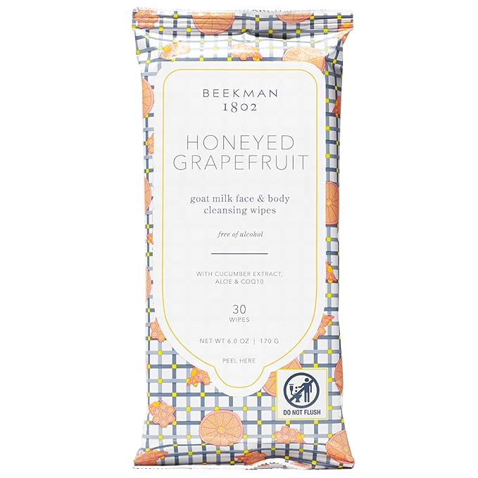 Beekman 1802 Goat Milk Face Wipes, Honeyed Grapefruit, 30 Count