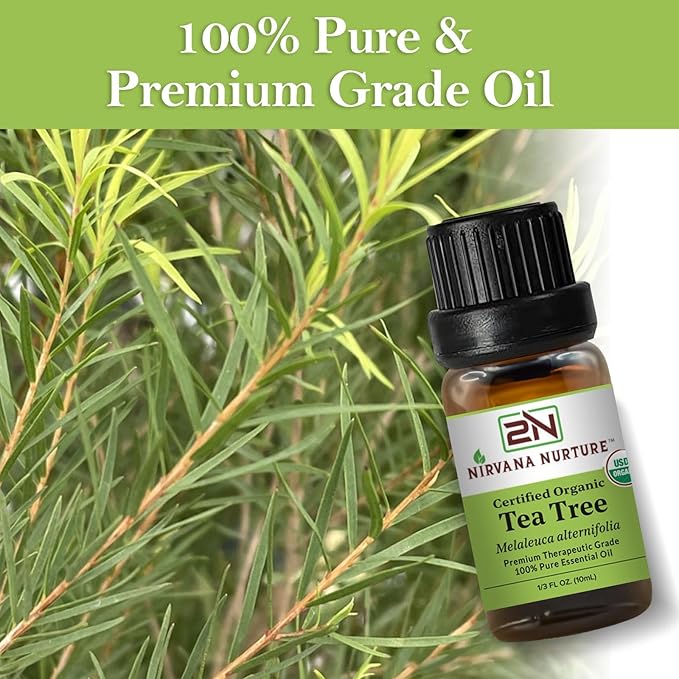 Nirvana Nurture Tea Tree Essential Oil, USDA Certified Organic, 100% Pure Undiluted, Aromatherapy Oil for Diffuser, Hair & Skin Care