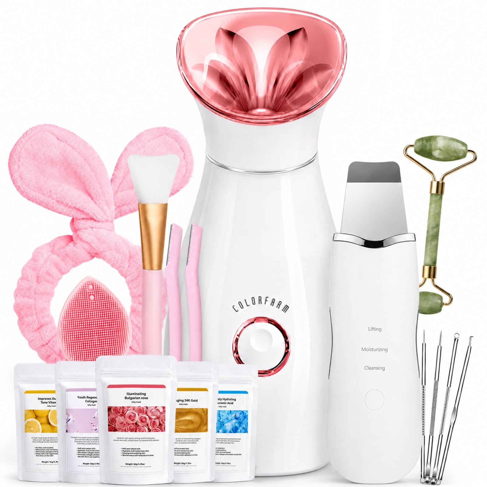 Colorfarm Facial Steamer Spa Kit with 17 Skin Care Tools for Home Spa