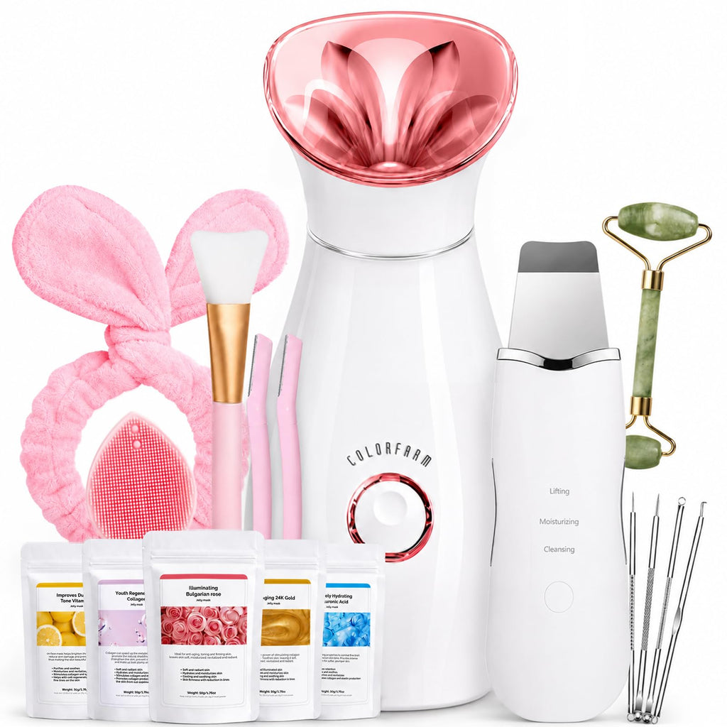 Colorfarm Facial Steamer Spa Kit with 17 Skin Care Tools for Home Spa