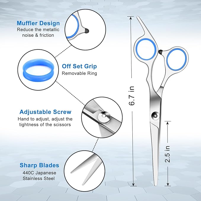 Sirabe 11 PCS Hair Cutting Thinning Scissors Set, Sapphire Professional Haircut Scissors Kit Stainless Steel Barber Texturizing Shears Tools for Salon Hairdressing Home