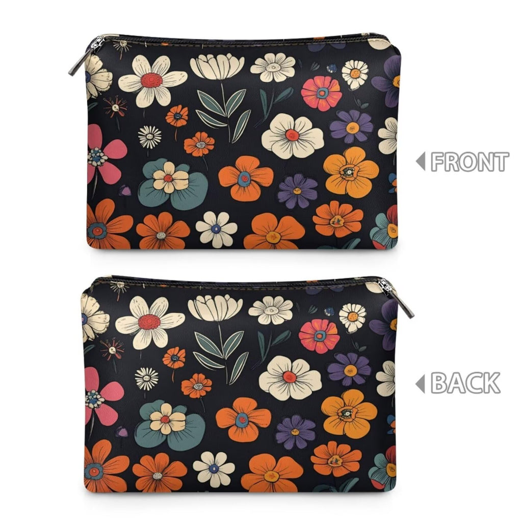 COEQINE Leather Cosmetic Purses for Women Large Capacity Floral Makeup Travel Bag With Zipper Portable Soft Pu Cosmetic Purse for Women Casual formal Wedding Handbag Cosmetic Travel Storage Bag