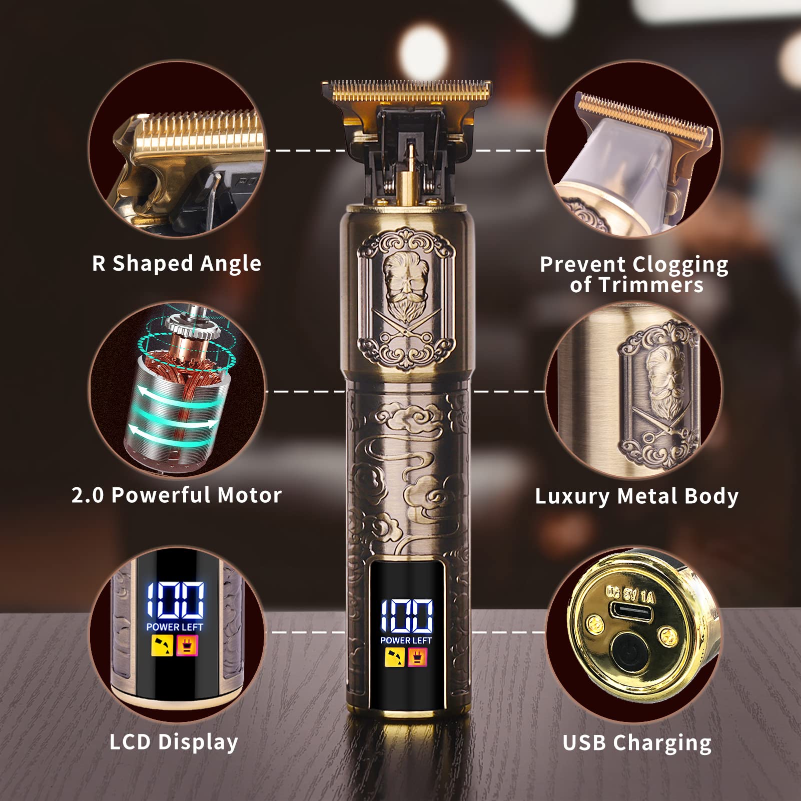Ufree Beard Trimmer for Men, T-Blade Hair Clipper, Zero Gap Edger with LCD