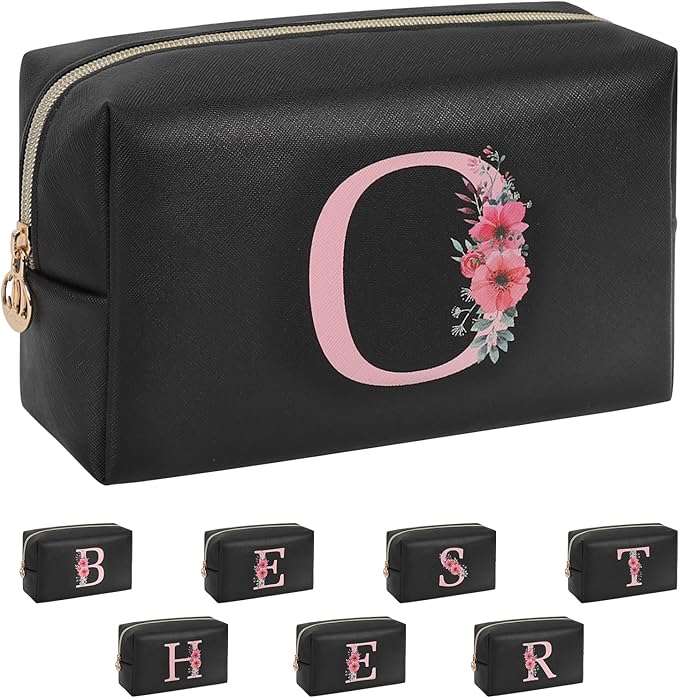 Initial Makeup Bag for Women, Travel Makeup Bag Small Cosmetic Bag, Birthday Gifts for Girls and Women, Teen Girls Gifts Trendy Stuff, Personalized Gifts for Grandkids Teacher Friends Bride Bridesmaid