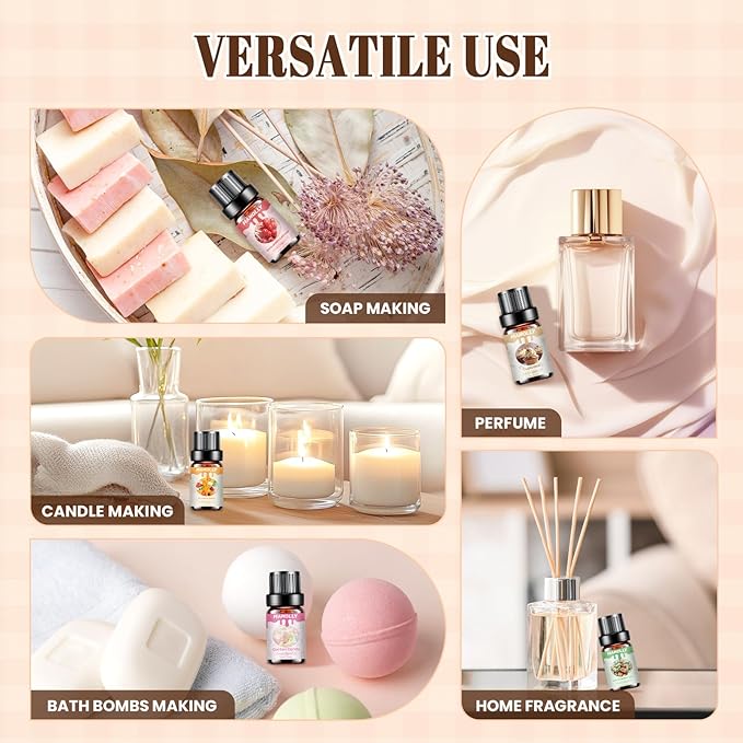 Premium Essential Oils Set, Fragrance Oil for Candle & Soap Making
