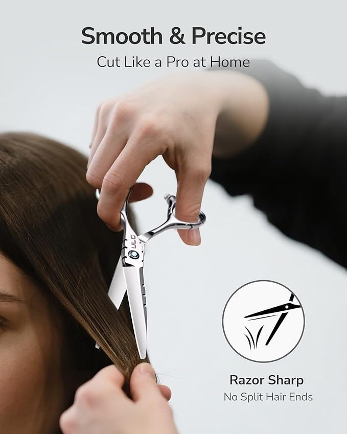 Hair Cutting Scissors, ULG Professional Hair Scissors 6.5” Shark Series Right-Hand Razor Edge Barber Shears Salon Hair Cutting Shears Made of Japanese Stainless Steel, Hand Sharpened Silver
