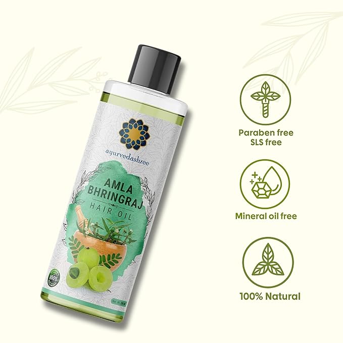 AYURVEDASHREE Hair Oil, 200 ml with Amla, Bhringraj, Brahmi, Methi, Shikakai, Neem, Henna, Pine, Clove, Eucalyptus & Citronella Oil