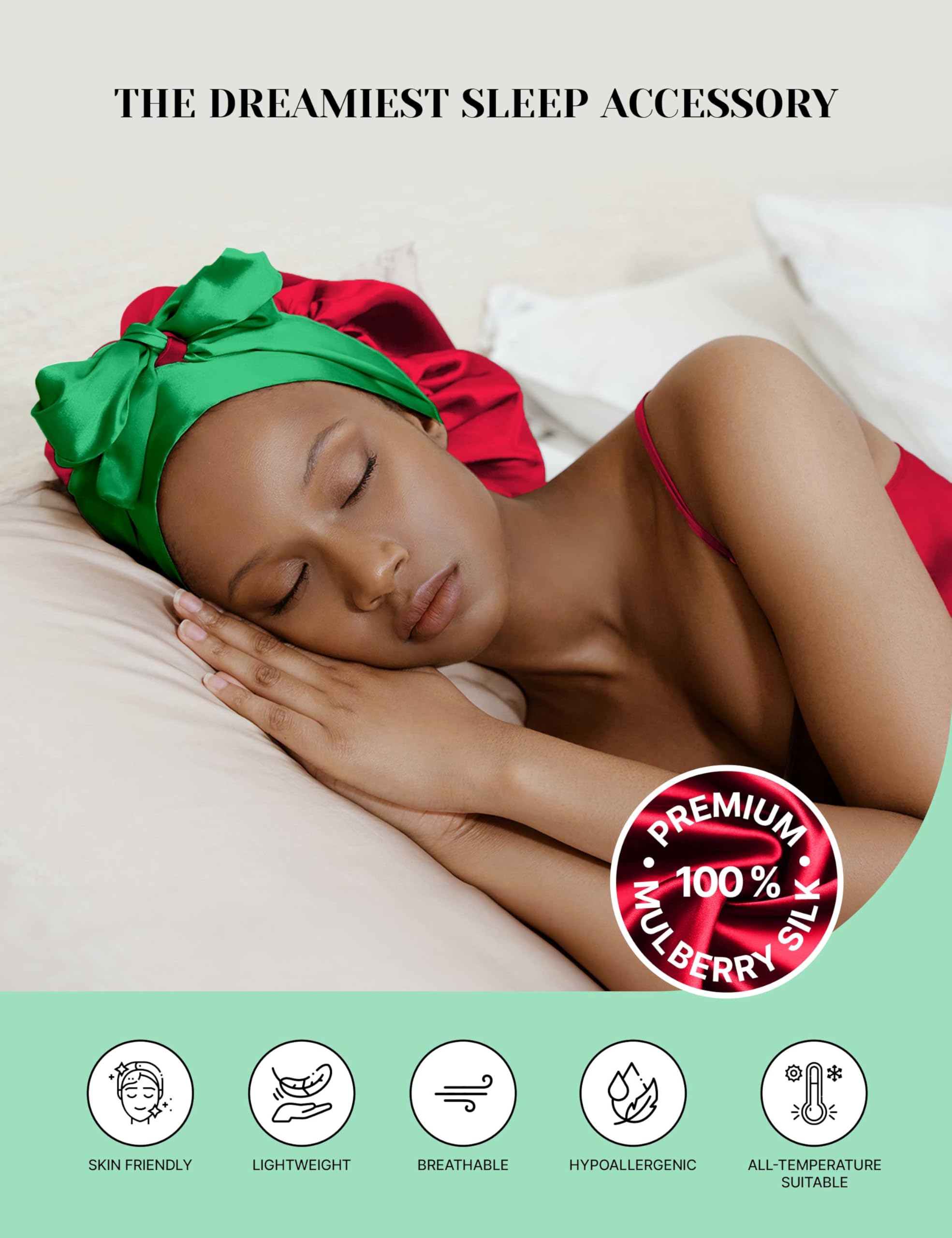 100% Mulberry Silk Bonnet for Sleeping Women with Wonder Loop Tie – No-Slip Silk Sleep Cap, Reversible Silk Hair Wrap for Sleeping for Curly, Long Hair & Waves - Mothers Day Gift for Wife & Mom