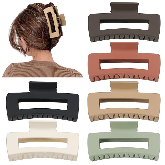 Sisiaipu 4 Inch Big Hair Claw Clips 6 Pcs Large Claw for Thick Hair Square Hair Clips for Women Rectangle Hair Clips Nonslip Acrylic Banana Jaw Clips Hair Accessories for Girls (Brown)