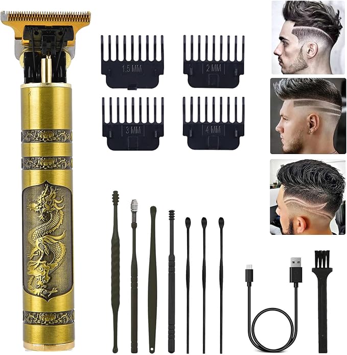 PXLISIE Professional Cordless Hair Trimmer, T-Blade Clippers for Men, Zero Gapped Rechargeable Beard Trimmer, Hair Cutting Kit With Guide Combs, Ear Spoon Tool Set