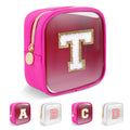 Personalized Initial Letter Clear Preppy Makeup Bag,Mini Nylon Chenille Letter Cosmetic Bag Cute Zipper Pouch Coin Purse for Teen Girls,Portable TSA Approved Travel Essentials Bag Gift for Women,T