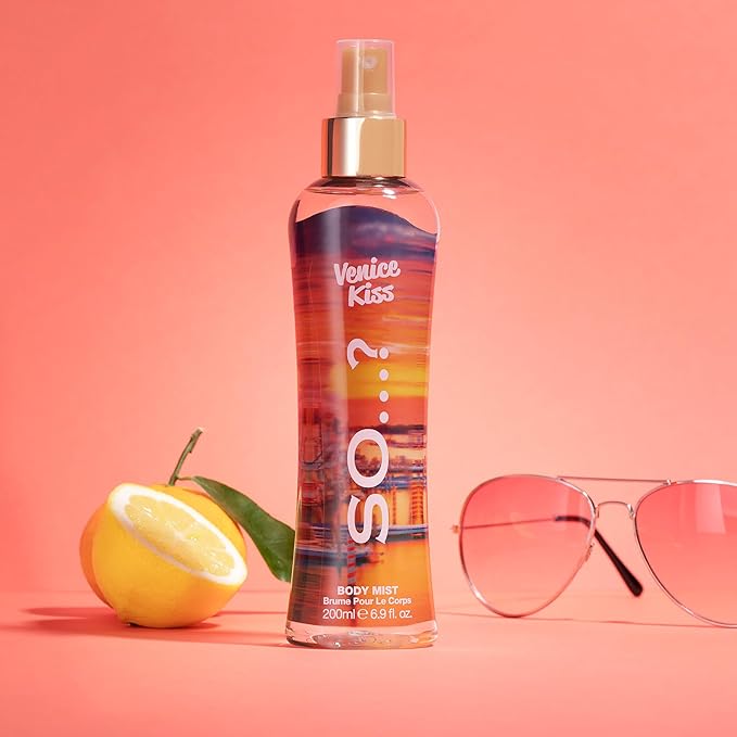 So…? Venice Kiss Body Mist - Vanilla Gourmand with Fruity Floral Perfume for Women - Refreshing Body Spray, Gifts 6.9 oz