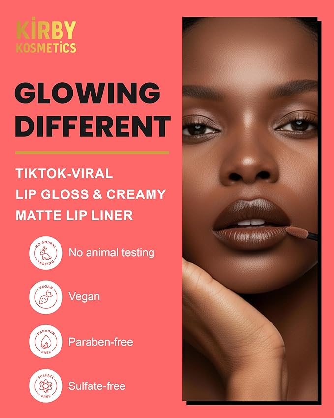 Kirby Kosmetics Lip Kit Duo – Glowing Different - TikTok-Viral Precision Liner & Glossy Liquid Lipstick, Clean 2-Step Set with Hydrating Long-Wear Color – Bold Inclusive Beauty for Everyday Konfidence
