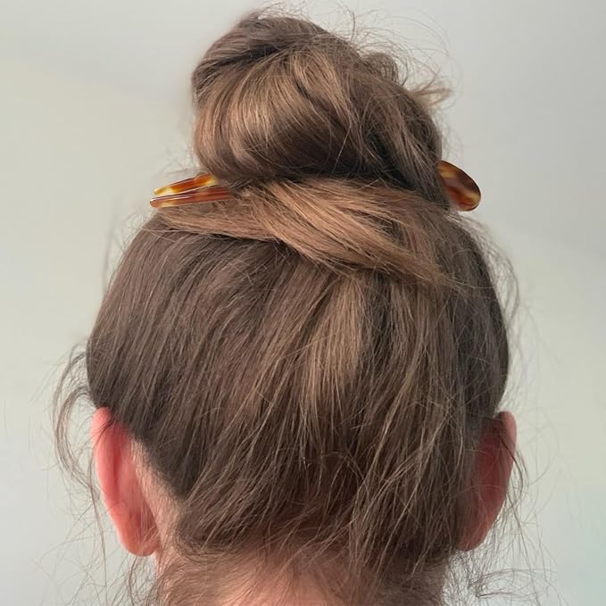 HYFEEL French Hair Pins U Shape Updo Hair Forks 2 Prong Bun Twist Chignon Stick Clips for Women Hair Accessories, 3 Pcs (Green,Tortoise,Brown Floral)