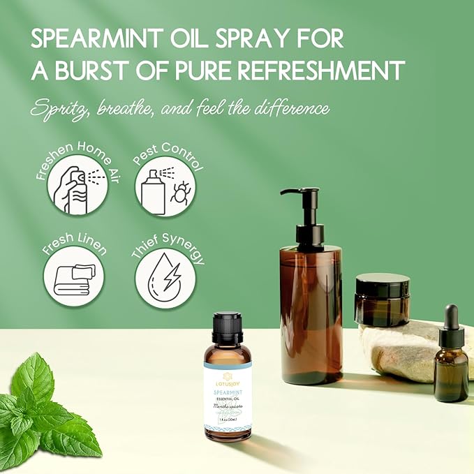 LOTUSJOY Spearmint Oil for Facial Hair, Skin, Diffuser, Room Spray, 1 Oz