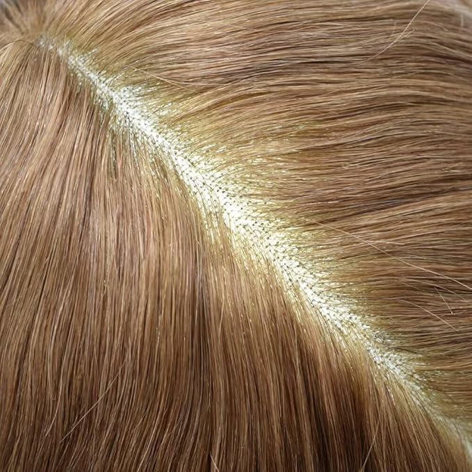 Mens Toupee Human Hair Piece French Lace Toupee for Man Hair System Indian Human Hair Replacement Systems V-Looped PU Front Hairpieces 6"X9" #18 Medium Blonde