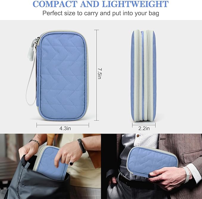 FYY Electronic Organizer, Travel Tech Pouch, Cable Organizer Blue Quilted