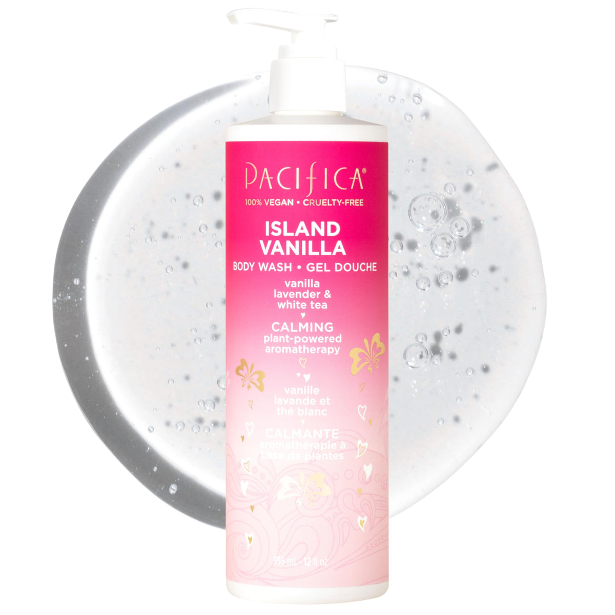 Pacifica Island Vanilla Body Wash Aloe + Hyaluronic Acid, Daily Cleansing, Bath & Shower Gel, Essential Oils, Clean, Vegan + Cruelty & Paraben Free, Clean Beauty Vegan Dermatologist Tested, 12 Fl Oz