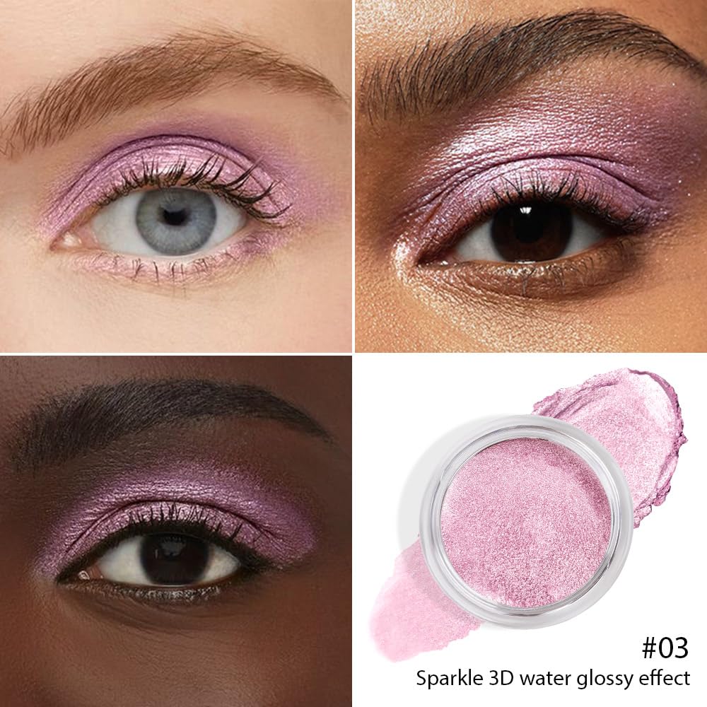 FeiCuiYun Cream Glitter Soft Pink Shimmer Metallic Eyeshadow Palette Makeup, Natural Single Mini Instant Holographic Eyeshadow For Women, Sombras Crema Para Ojos, Talc, Paraben & Cruelty Free
