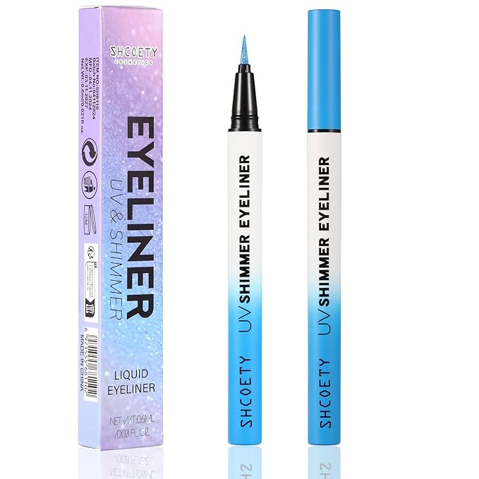 Wismee Metallic Neon Liquid Eyeliner, Glitter Neon Colored Eyeliners Pen, High Pigmented, Waterproof Smudge-Proof and Long-Lasting Metallic Eye Makeup for Halloween Christmas,Shimmer Blue