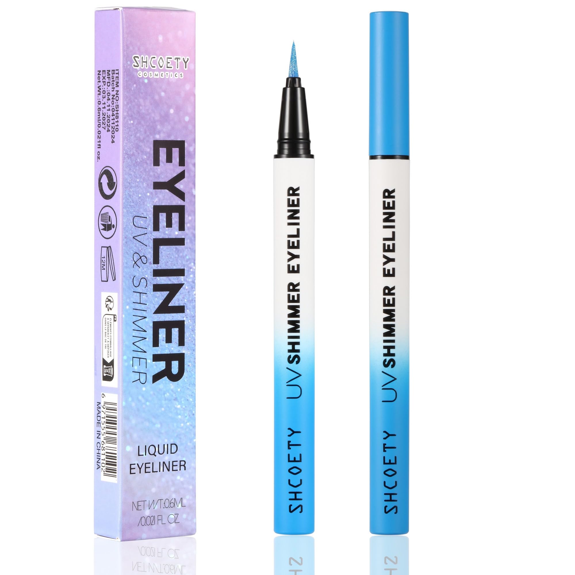 Wismee Metallic Neon Liquid Eyeliner, Glitter Neon Colored Eyeliners Pen, High Pigmented, Waterproof Smudge-Proof and Long-Lasting Metallic Eye Makeup for Halloween Christmas,Shimmer Blue
