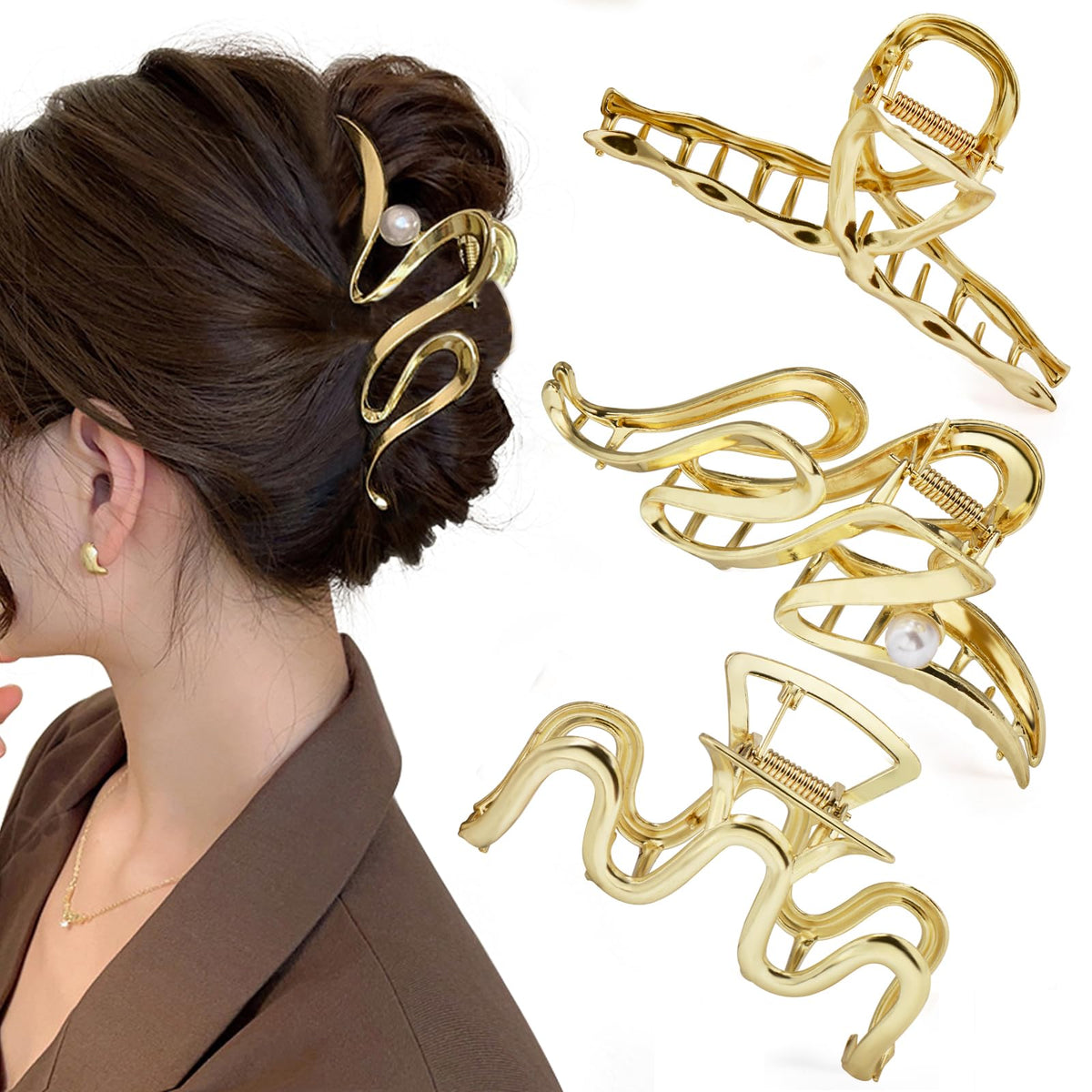 Mehayi 4 PCS Large Pearl Hair Claw Clips for Women Girls, Hair Barrette Clamps for Thick Thin Hair, Fashion Hair Accessories Headwear Styling Tools for Party Wedding