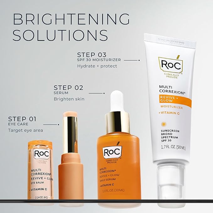 RoC Multi Correxion Revive + Glow 10% Active Vitamin C Serum for Face, Daily Anti-Aging Wrinkle and Skin Tone Skin Care Treatment, Brightening Serum, 1 Fluid Ounce (Packaging May Vary)
