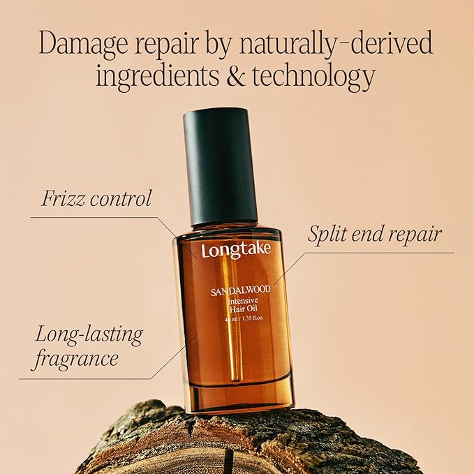 LONGTAKE Hair Fragrance Oil Sandalwood - Softening Hair Oil for Heat ProtectionㅣAnti-frizzㅣSplit end repairㅣ For all types ㅣ Vegan Hair Essence | 1.4 Fl. Oz. (40 ml)