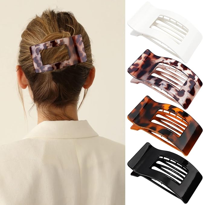 Velscrun Flat Hair Clips for Women Girls, Matte Lay Flat Claw Clips, Strong Hold Large Side Hair Clip All Hair Types, French Duck Billed Hair Jaw Claw Clip, Non Slip Grip for Daily Styling Tortoise