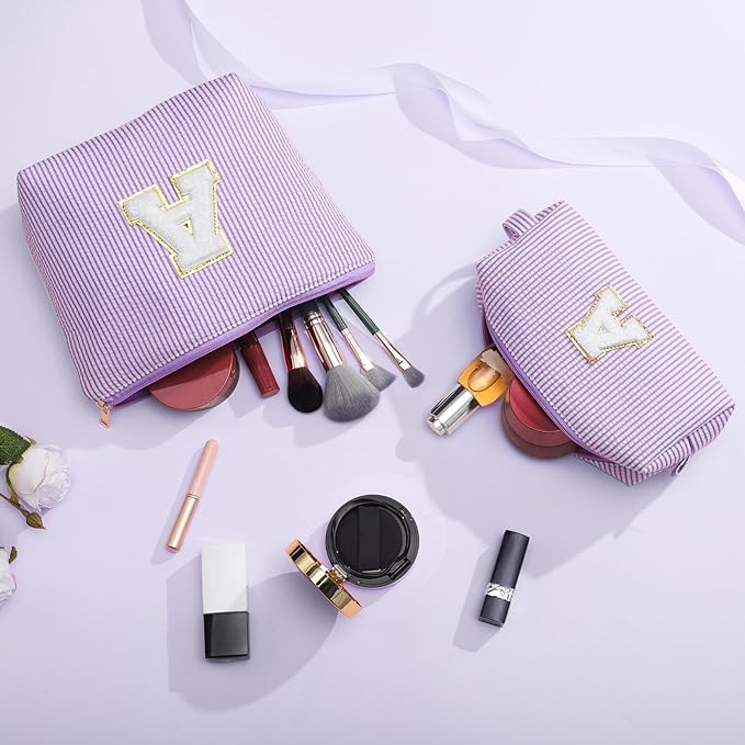 YOOLIFE Gifts for Girls Women - Initial Makeup Bag Cosmetic Bag Toiletry Pouch, Personalized Birthday Gifts for Women Girls Mom Daughter Sister Friends, Purple S