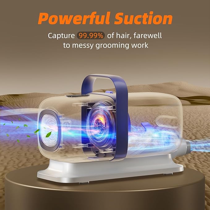 Buenkee Dog Grooming Vacuum Kit, 15000Pa Clipper, Shedding Brush, 2L, White