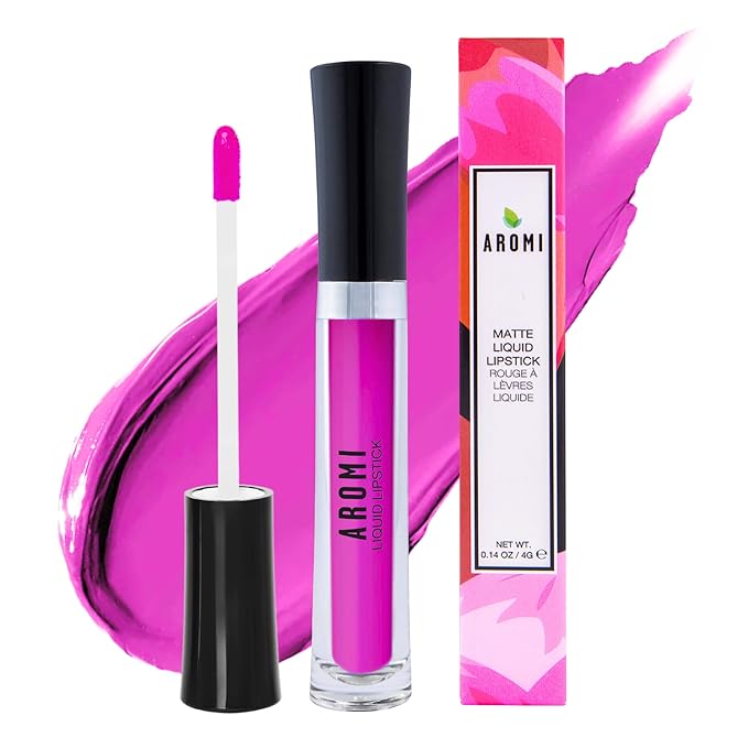 Aromi Pink Peonies Matte Liquid Lipstick, Magenta Fuchsia Shade