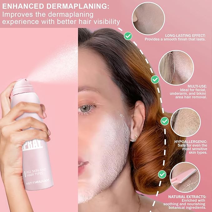 Hair Identifier Spray for Face Shaving,Moisturizing and Skin Care Dermaplaner Spray, Glow Reveal Face Spray for Face Dermaplaning, Peach Fuzz Remover for Women Face (1PC)